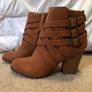 Buckled, Strappy Boots With Heel NWOT